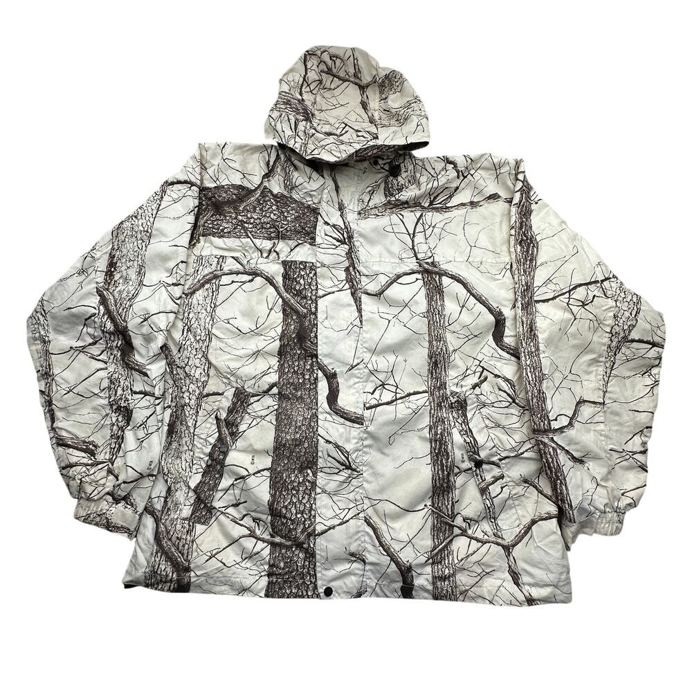 Huntworth Hunting White Tree Camo Lightweight Hooded Jacket Mens Large Full Zip